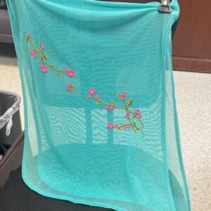 Zara Turquoise cover up with Pink Floral embroidered